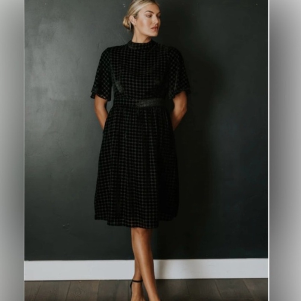 Salt velvet dotted high neck dress roo Lee nwt small modest holiday dress